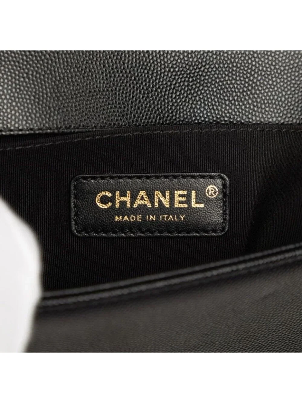 Chanel CC Logo Quilted Boy 20 Vintage Chain Shoulder Bag Black Caviar Leather